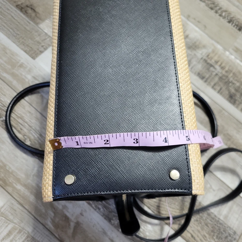 Kate Spade Cameron Black Leather and Woven Straw Medium Satchel